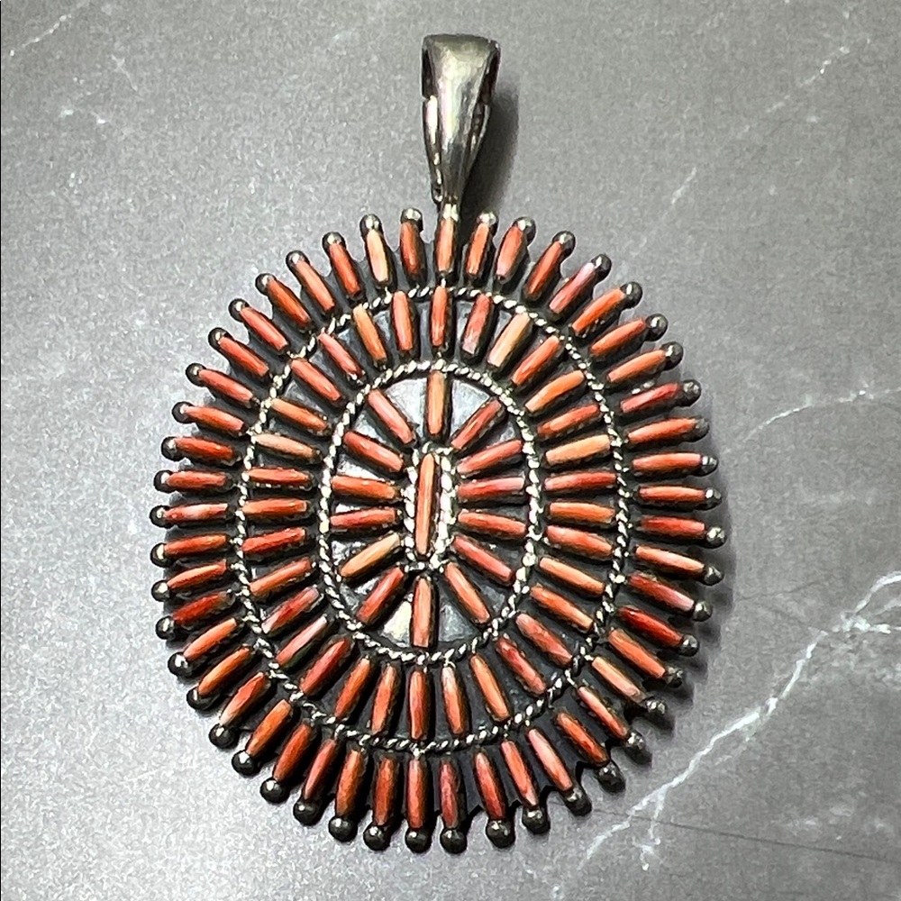 Sterling Southwestern Needlepoint Red Coral Pendant